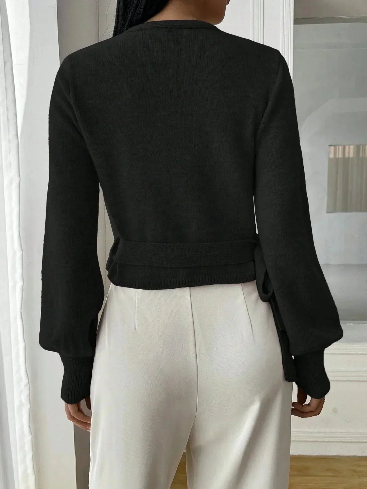 Lottie Cropped Wrap Tie Sweater
