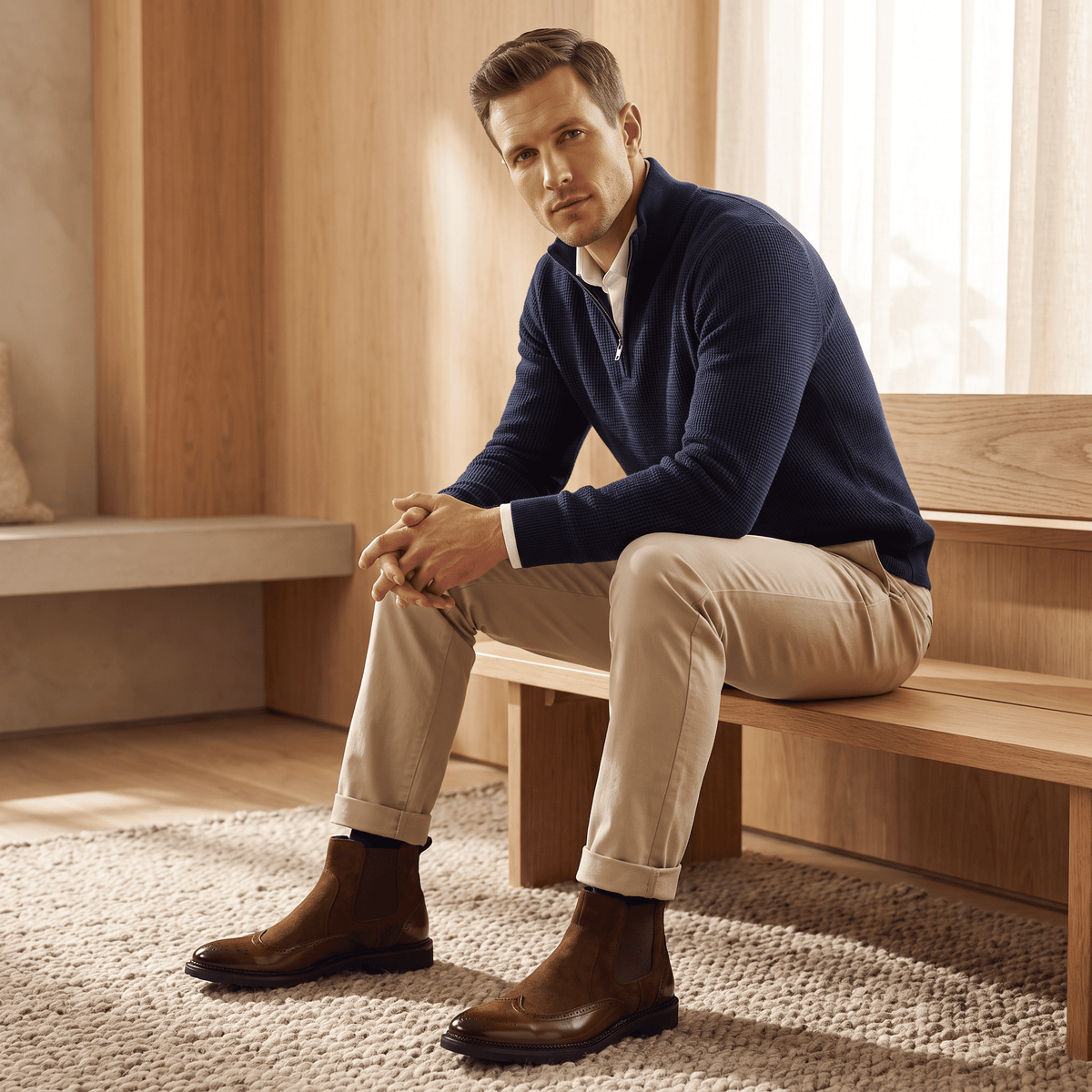 Cyrus Wingtip Brogue Chelsea Boots – Leather And Suede Slip-On With Pointed Toe, Stitched Welt Sole