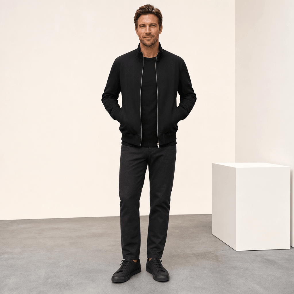 Cyrus Zip-Up Bomber Jacket – Knit-Collar Ribbed Trim Regular Fit Side-Pocket Casual Outerwear
