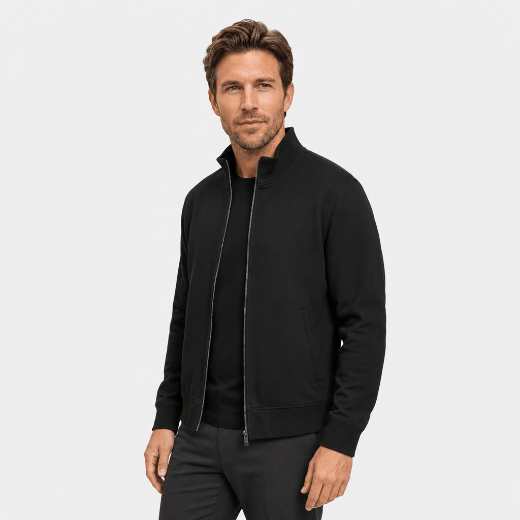 Cyrus Zip-Up Bomber Jacket – Knit-Collar Ribbed Trim Regular Fit Side-Pocket Casual Outerwear