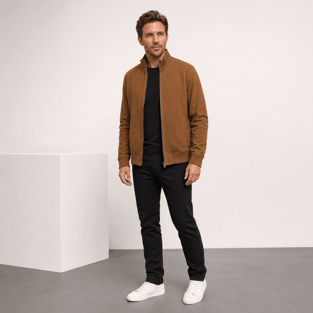 Cyrus Zip-Up Bomber Jacket – Knit-Collar Ribbed Trim Regular Fit Side-Pocket Casual Outerwear