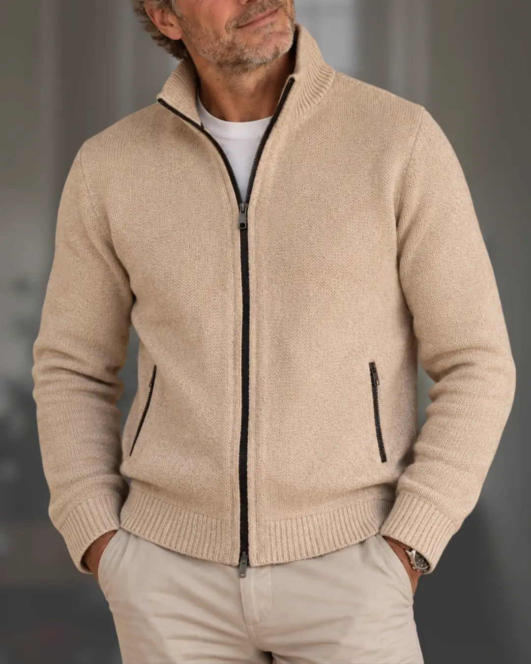 TEXTURED KNIT ZIP JACKET FOR MEN