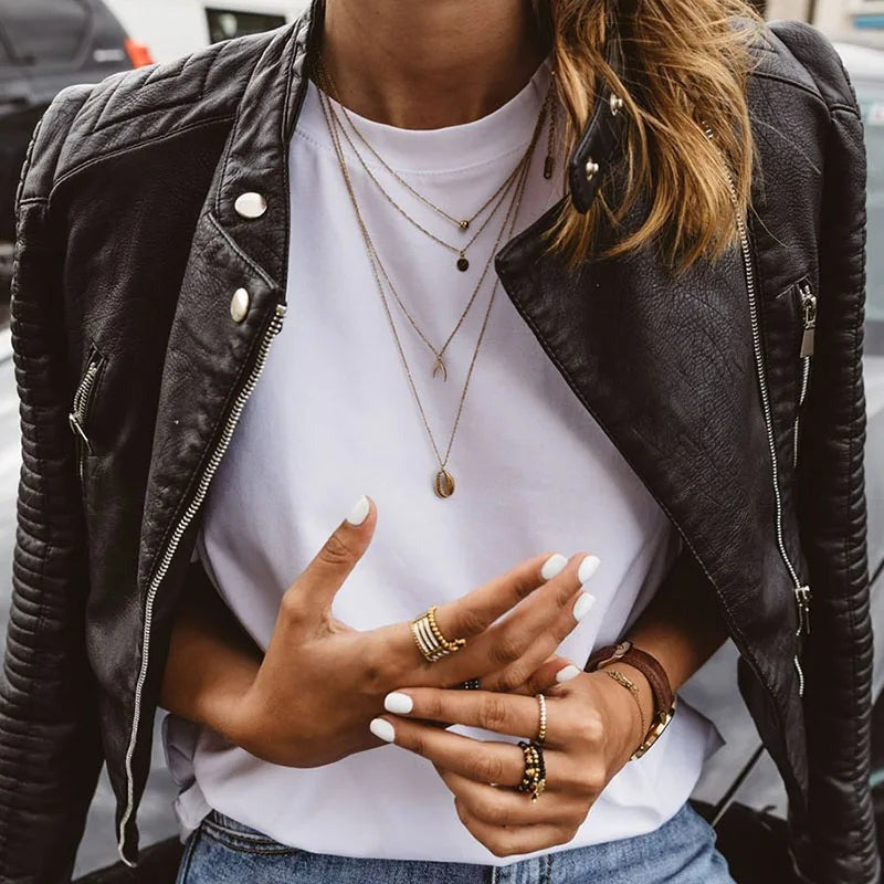 Women's Quilted Biker Jacket | Faux Leather Moto Style