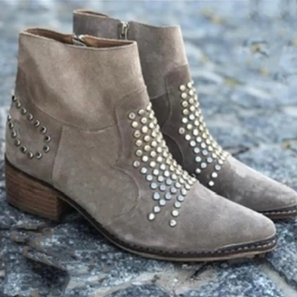 Women's Studded Ankle Boots | Pointed Toe Block Heel