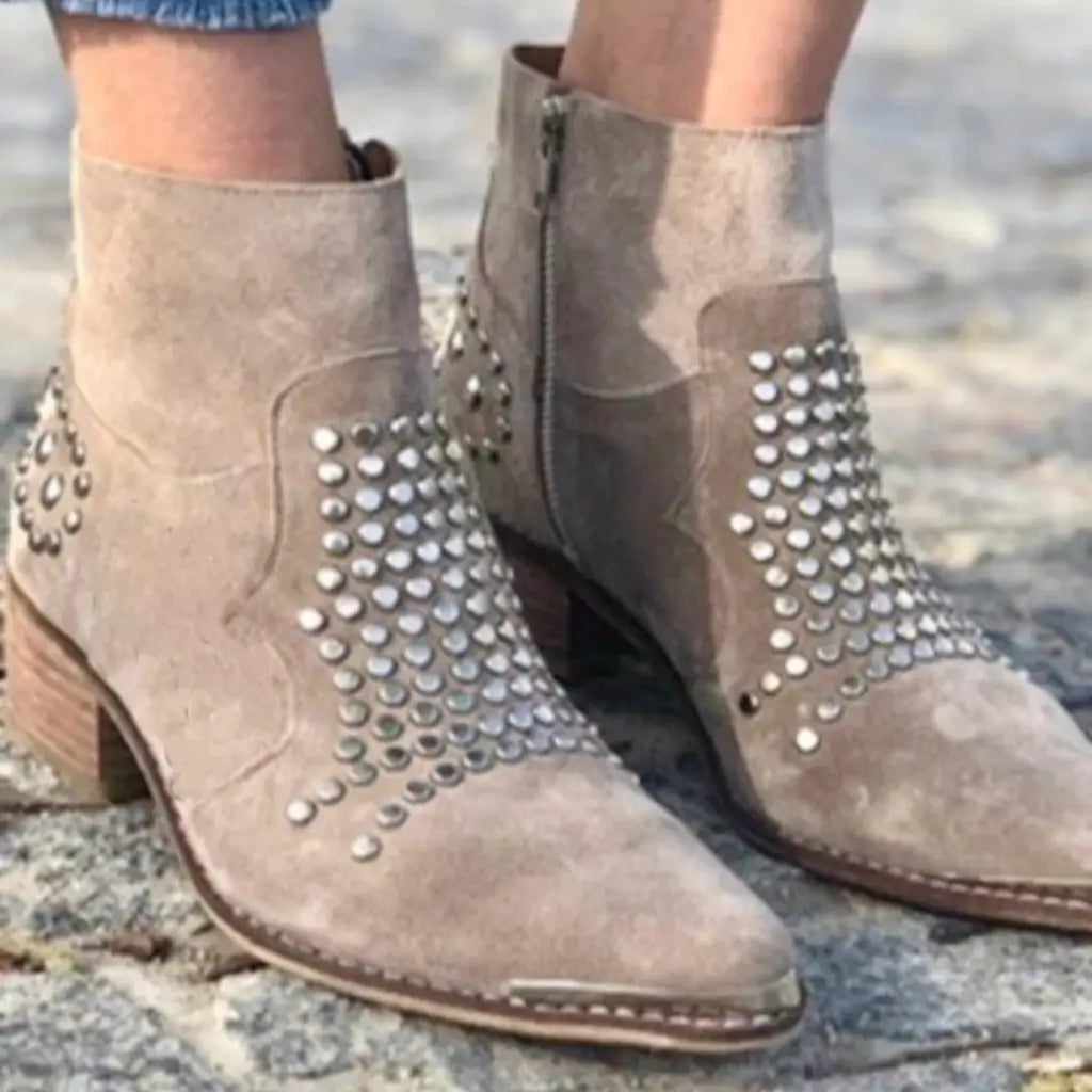 Women's Studded Ankle Boots | Pointed Toe Block Heel