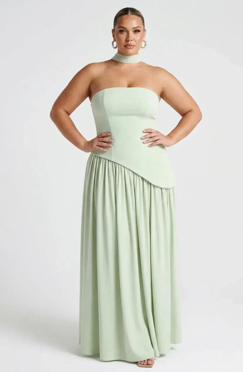 Women’s Strapless Corset Maxi Dress with High Split