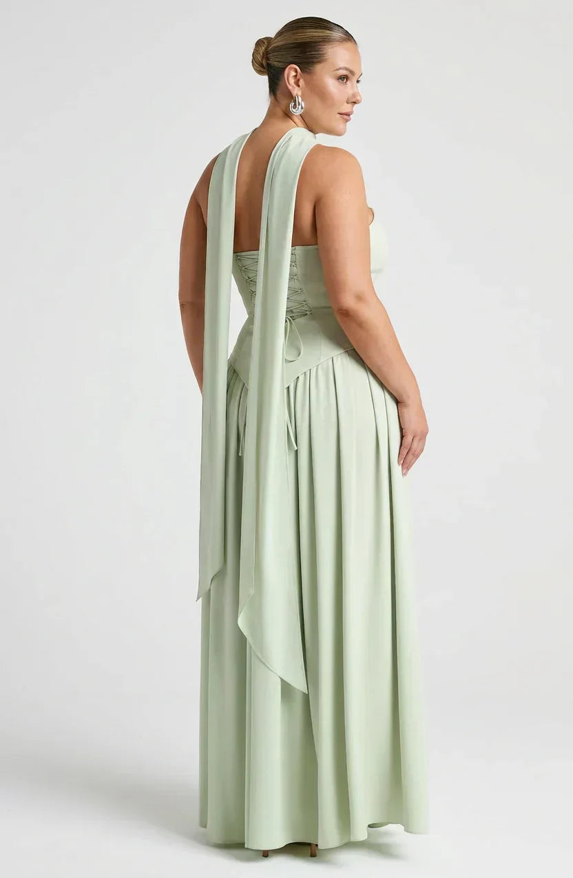 Women’s Strapless Corset Maxi Dress with High Split
