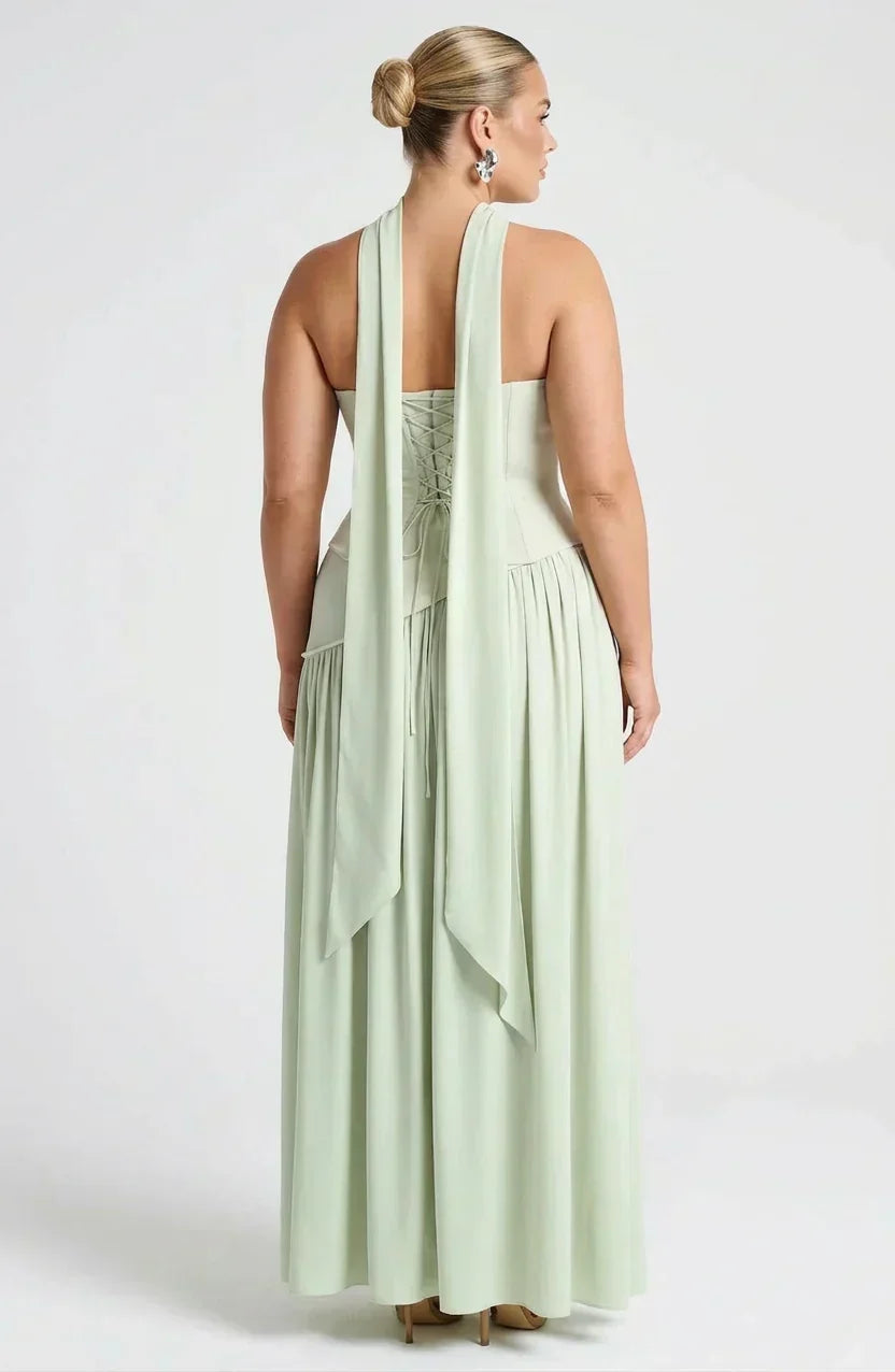 Women’s Strapless Corset Maxi Dress with High Split