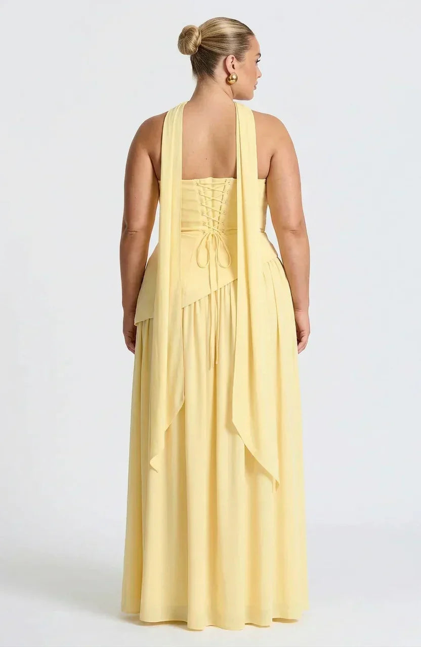 Women’s Strapless Corset Maxi Dress with High Split