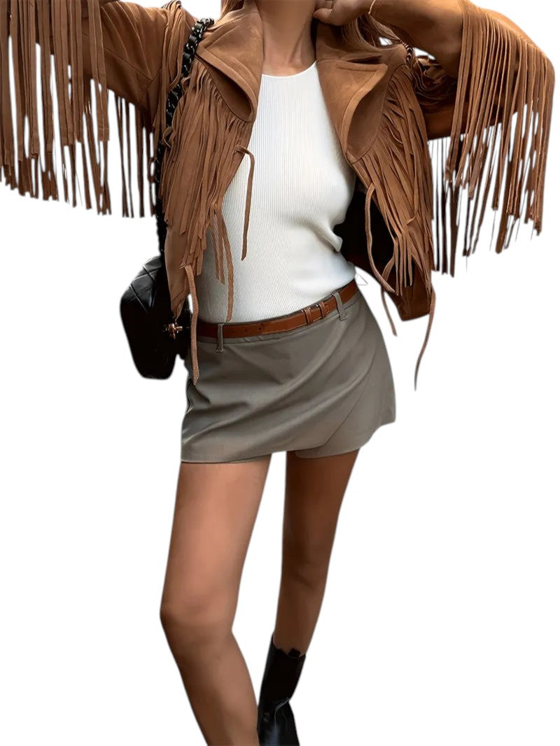 Fringed Suede Style Women's Jacket