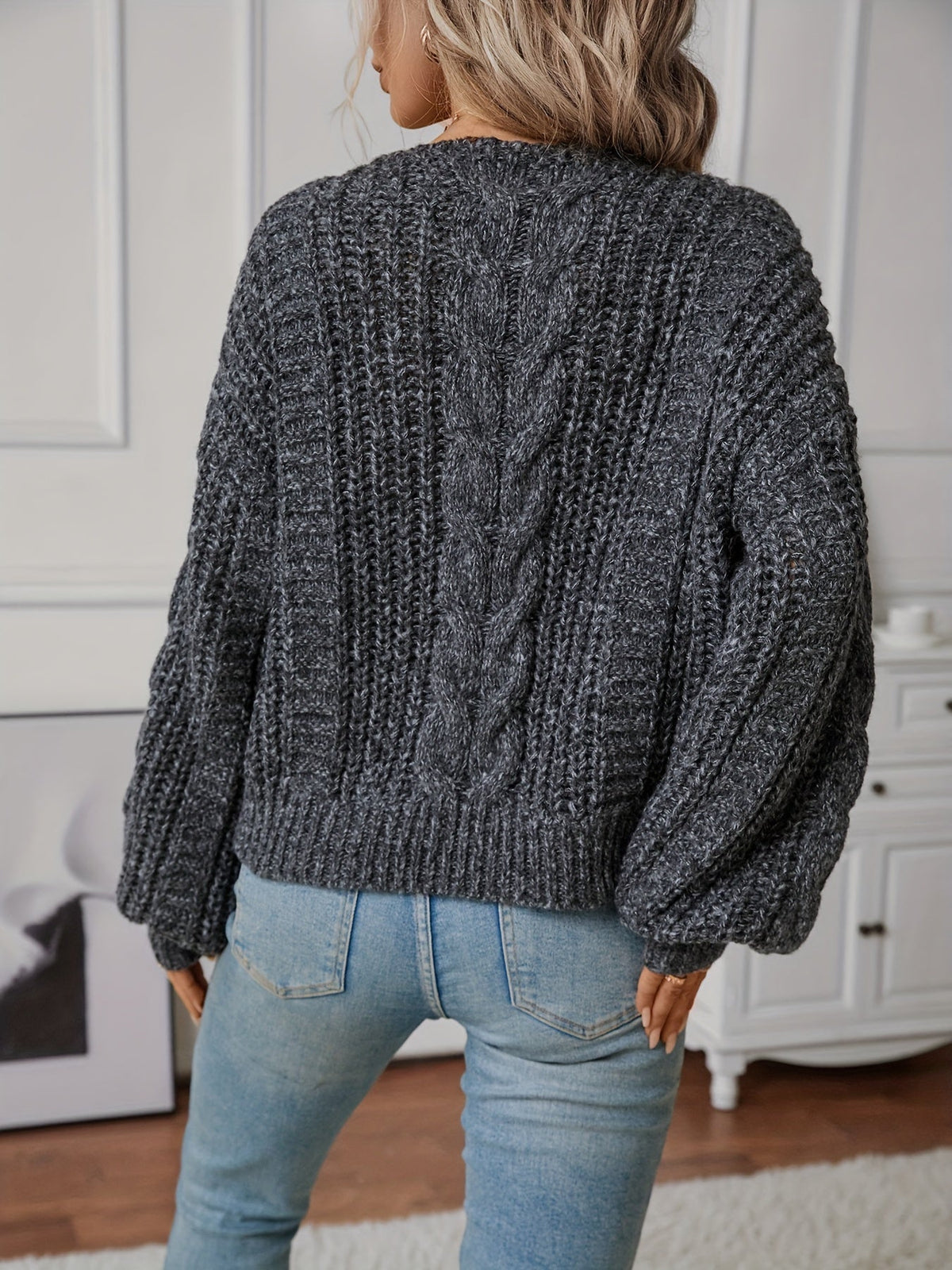 Gilda-June Chunky Cable Puff Sleeve Sweater
