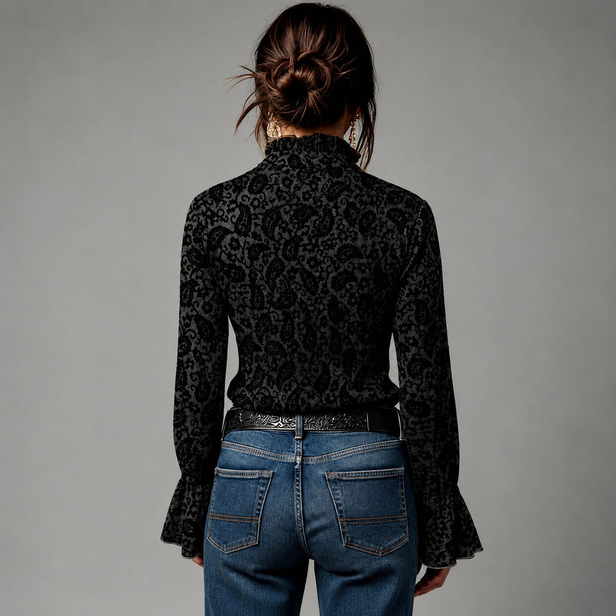 Dianne - Women's Paisley Stand Collar Zip-Up Blouse