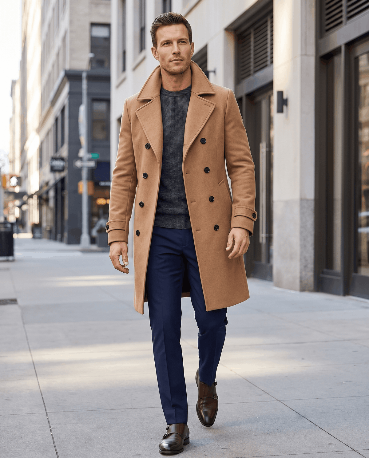 Double-Breasted Trench Coat for Men – Longline, Notched Lapel & Structured Shoulders | Everett