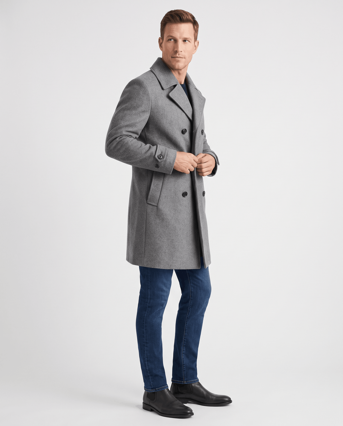 Double-Breasted Trench Coat for Men – Longline, Notched Lapel & Structured Shoulders | Everett