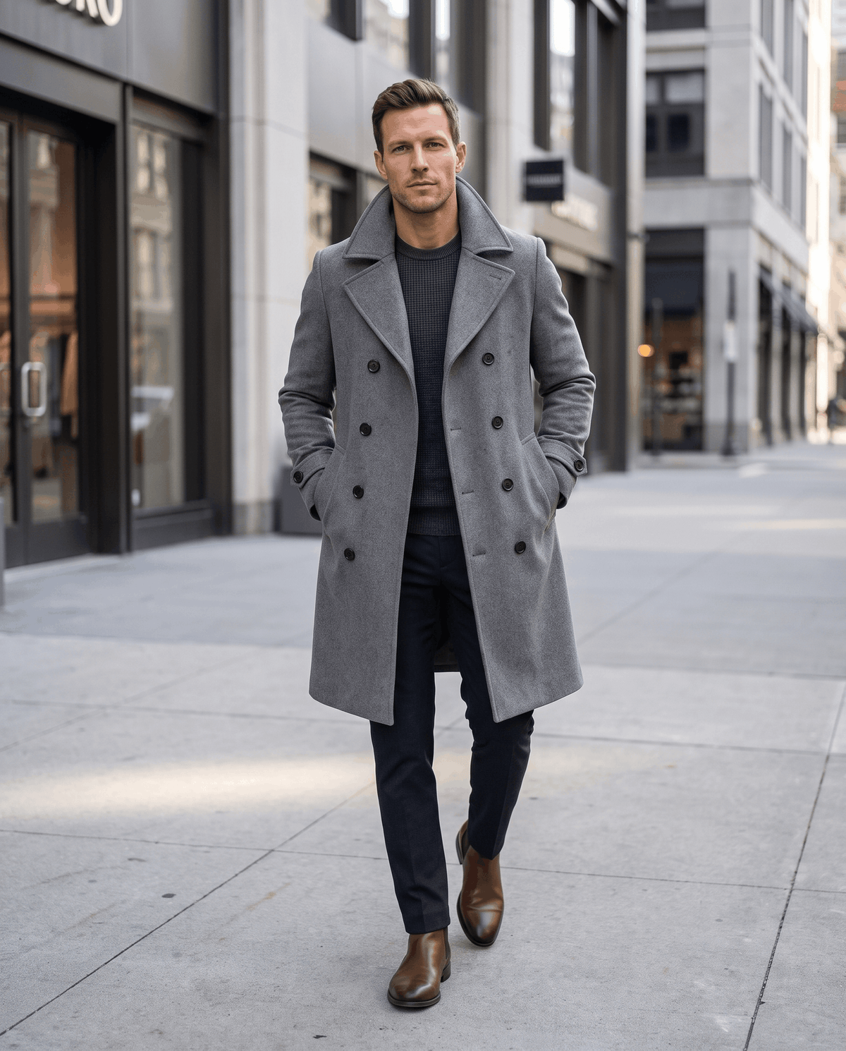 Double-Breasted Trench Coat for Men – Longline, Notched Lapel & Structured Shoulders | Everett