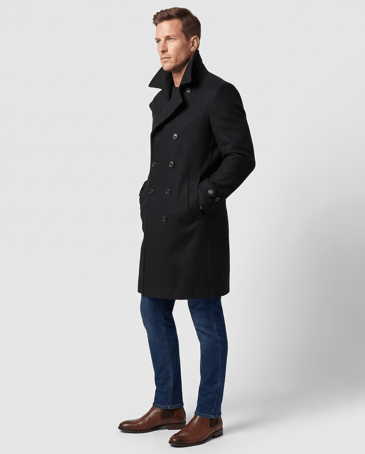Double-Breasted Trench Coat for Men – Longline, Notched Lapel & Structured Shoulders | Everett