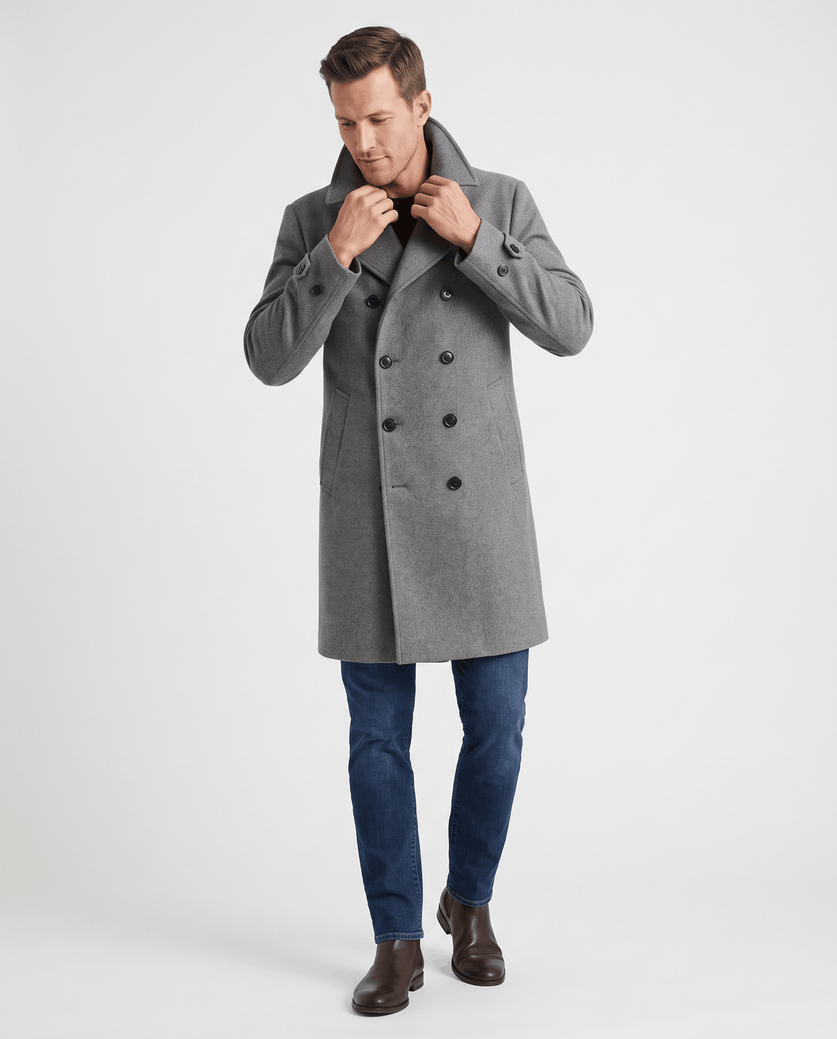Double-Breasted Trench Coat for Men – Longline, Notched Lapel & Structured Shoulders | Everett