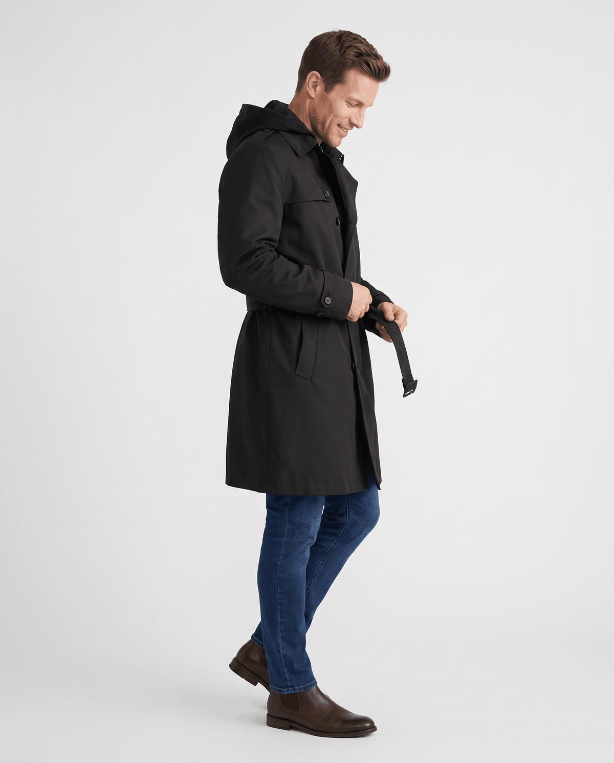 Double-Breasted Trench Coat for Men – Mid-Length, Notched Lapel & Adjustable Cuffs | Arden