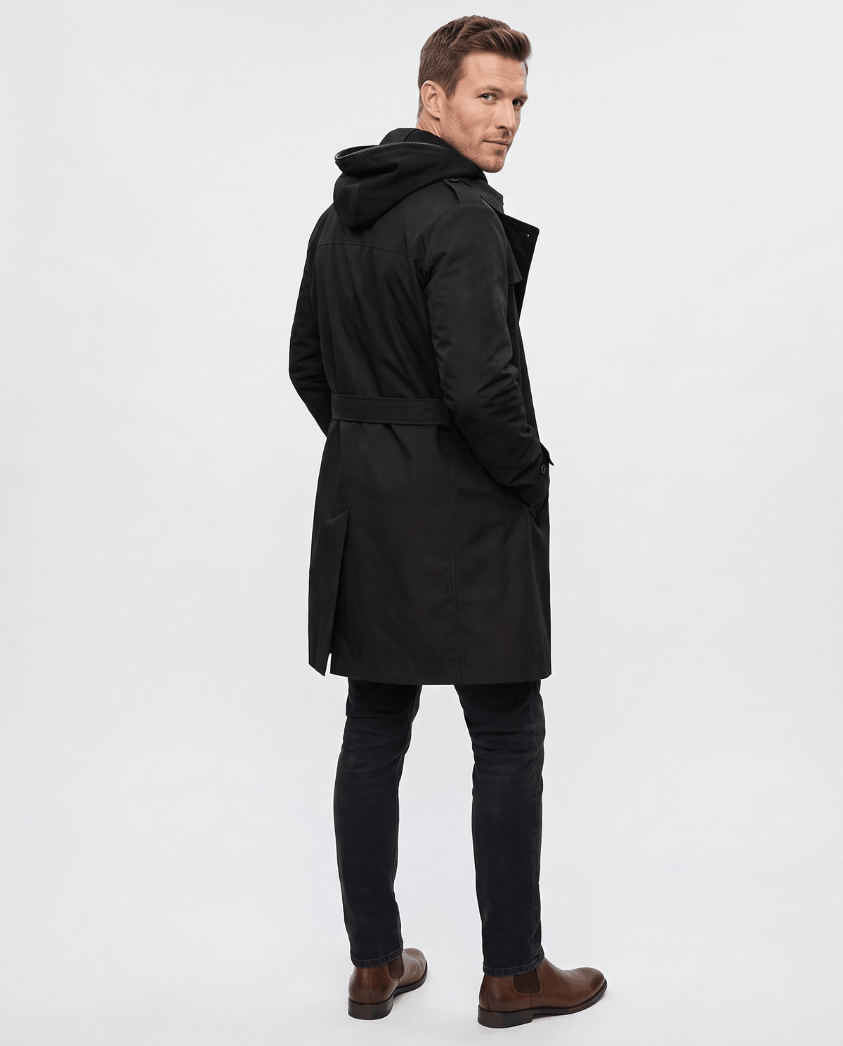 Double-Breasted Trench Coat for Men – Mid-Length, Notched Lapel & Adjustable Cuffs | Arden