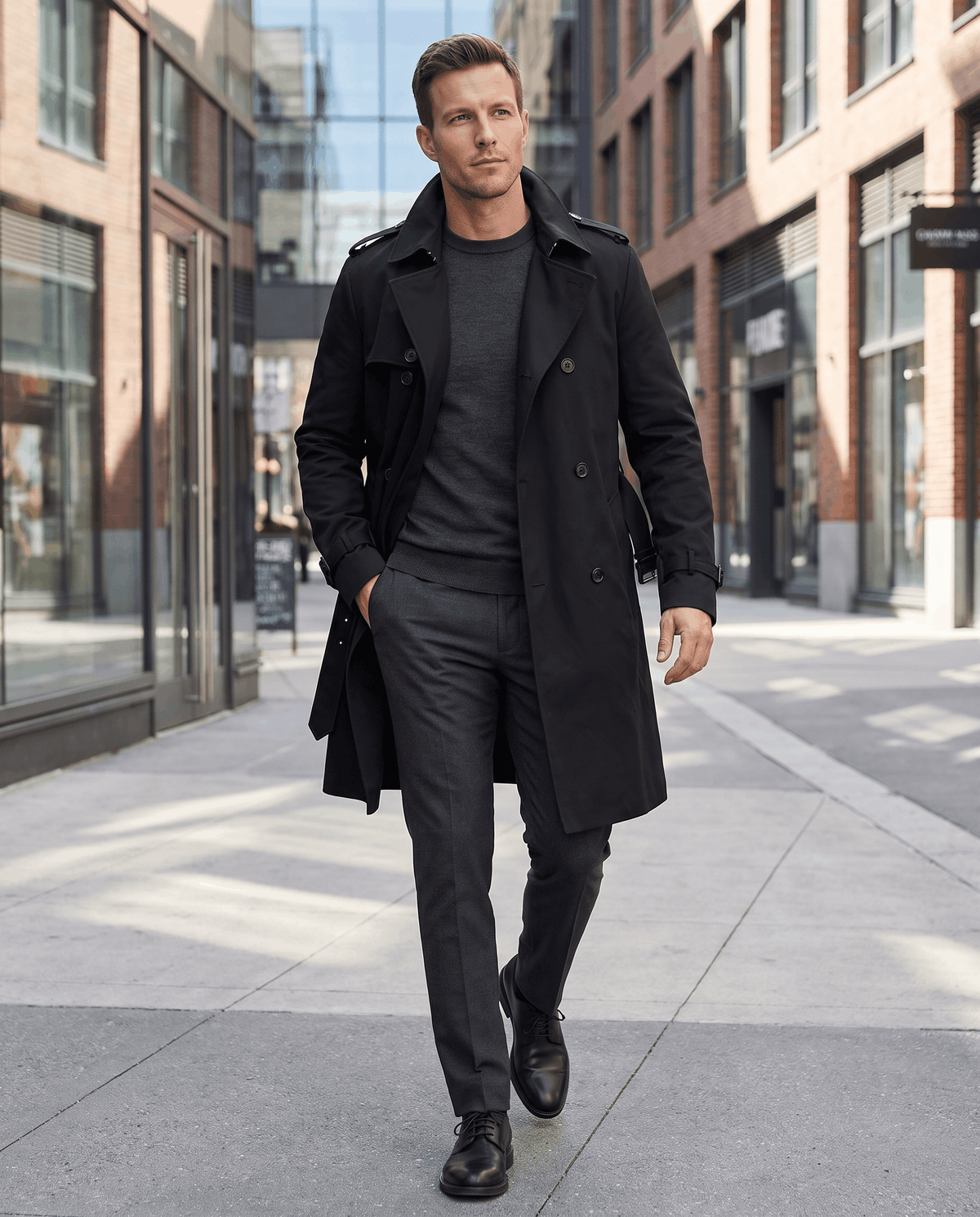 Double-Breasted Trench Coat for Men – Mid-Length, Notched Lapel & Adjustable Cuffs | Arden