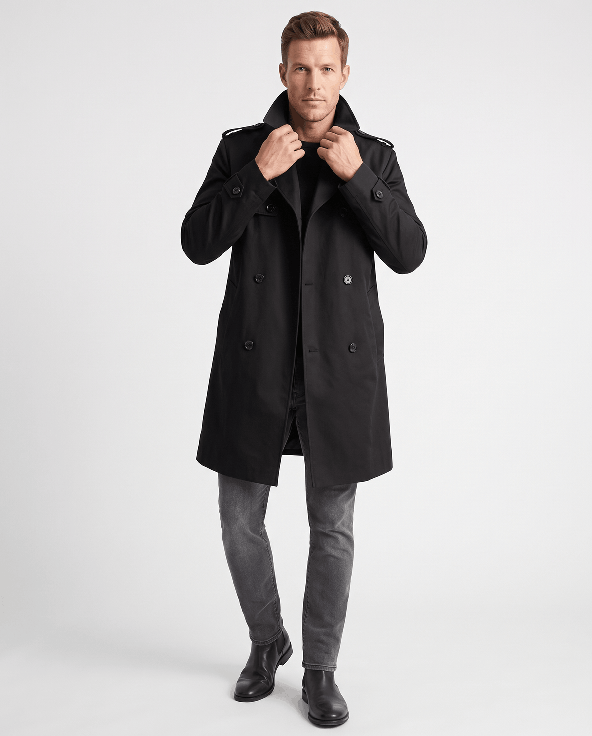 Double-Breasted Trench Coat for Men – Mid-Length, Notched Lapel & Adjustable Cuffs | Arden