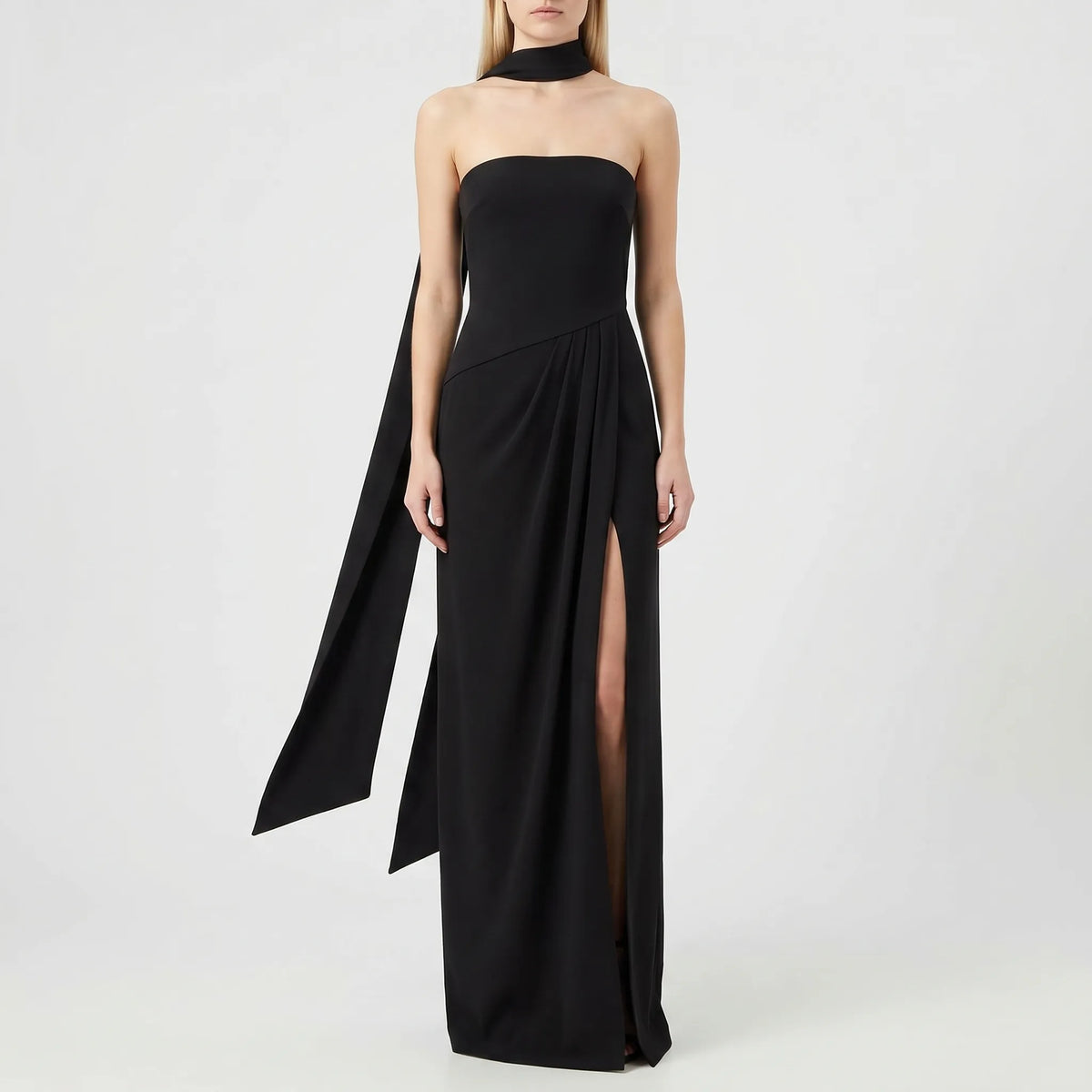 Women's Halter Neck Maxi Dress with High Leg Slit