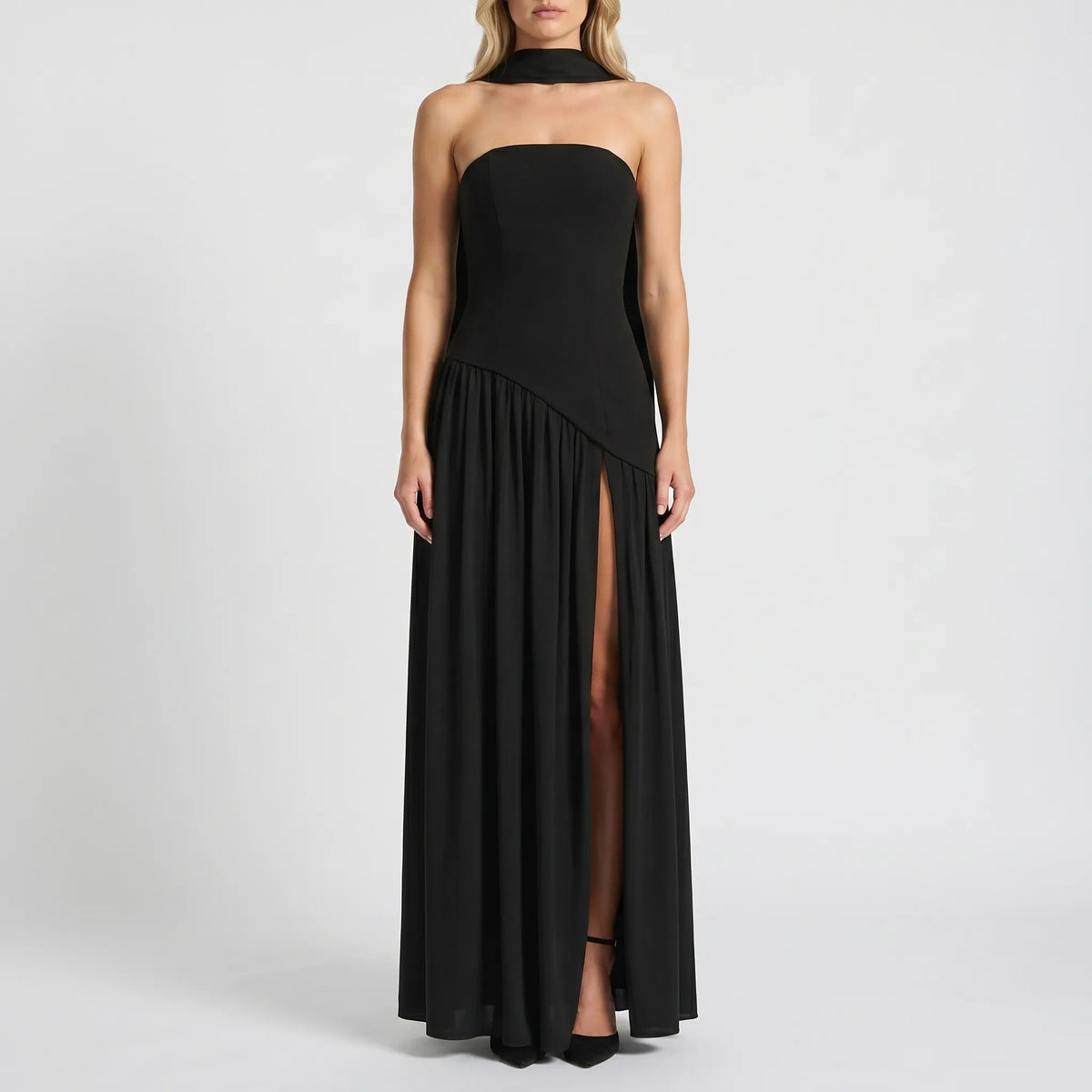 Women's Halter Neck Maxi Dress with High Leg Slit