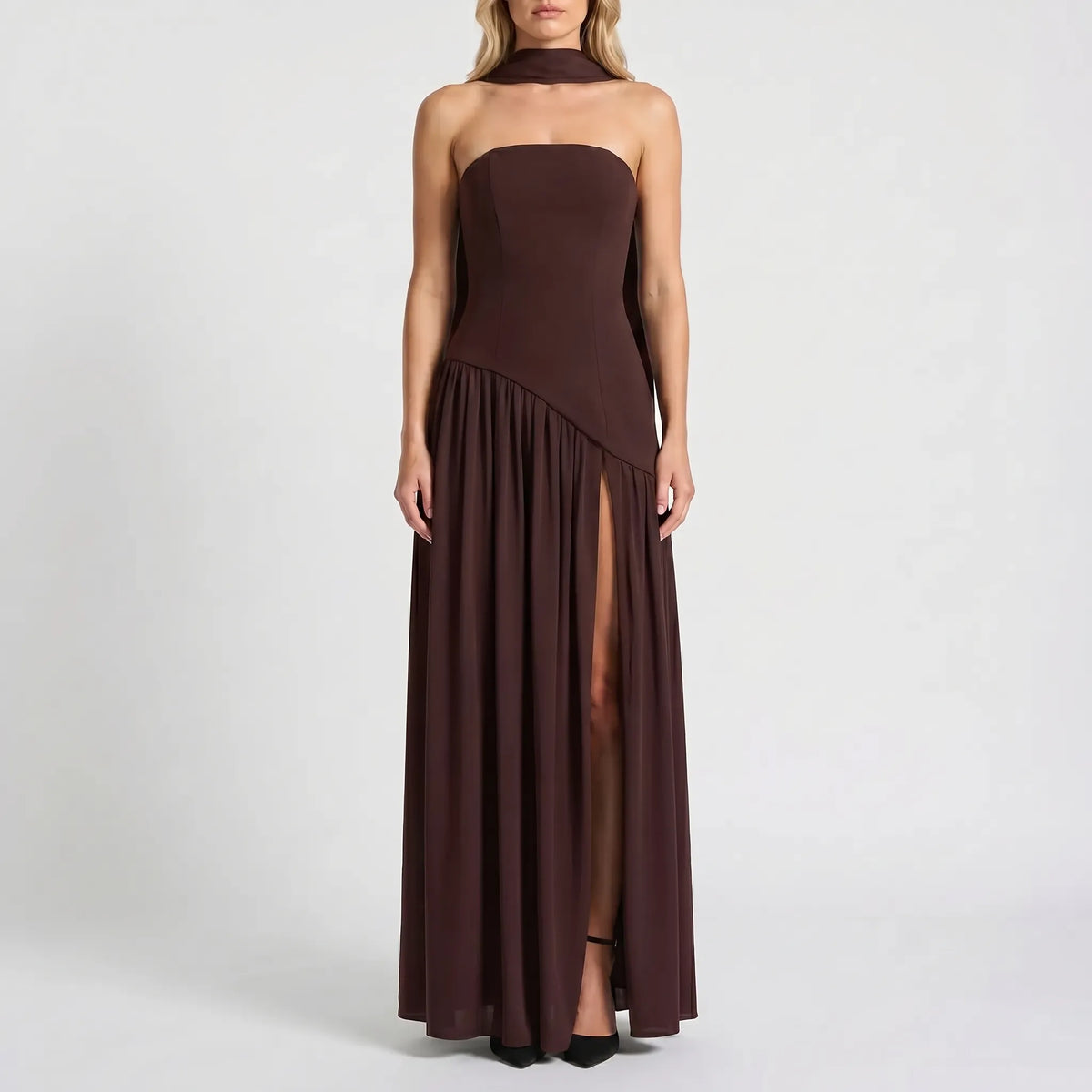 Women's Halter Neck Maxi Dress with High Leg Slit