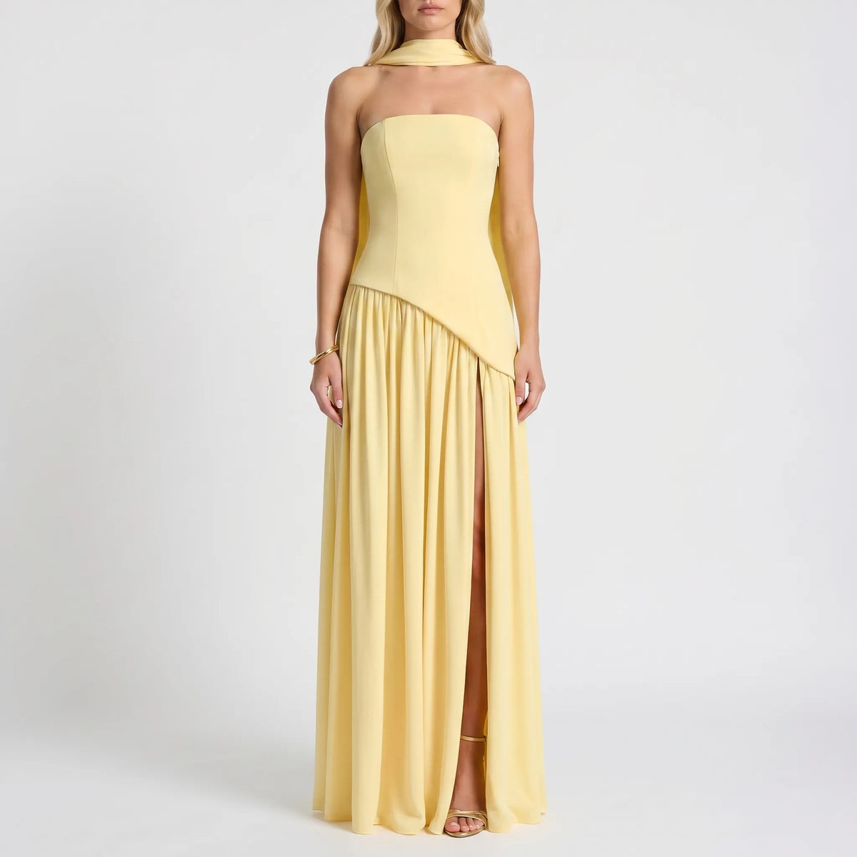 Women's Halter Neck Maxi Dress with High Leg Slit