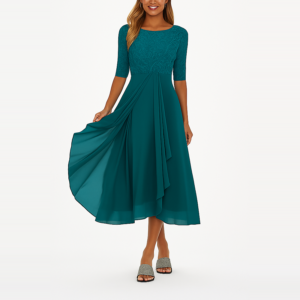 Ximena - Elegant Ladies Dress with Lace to the Knee