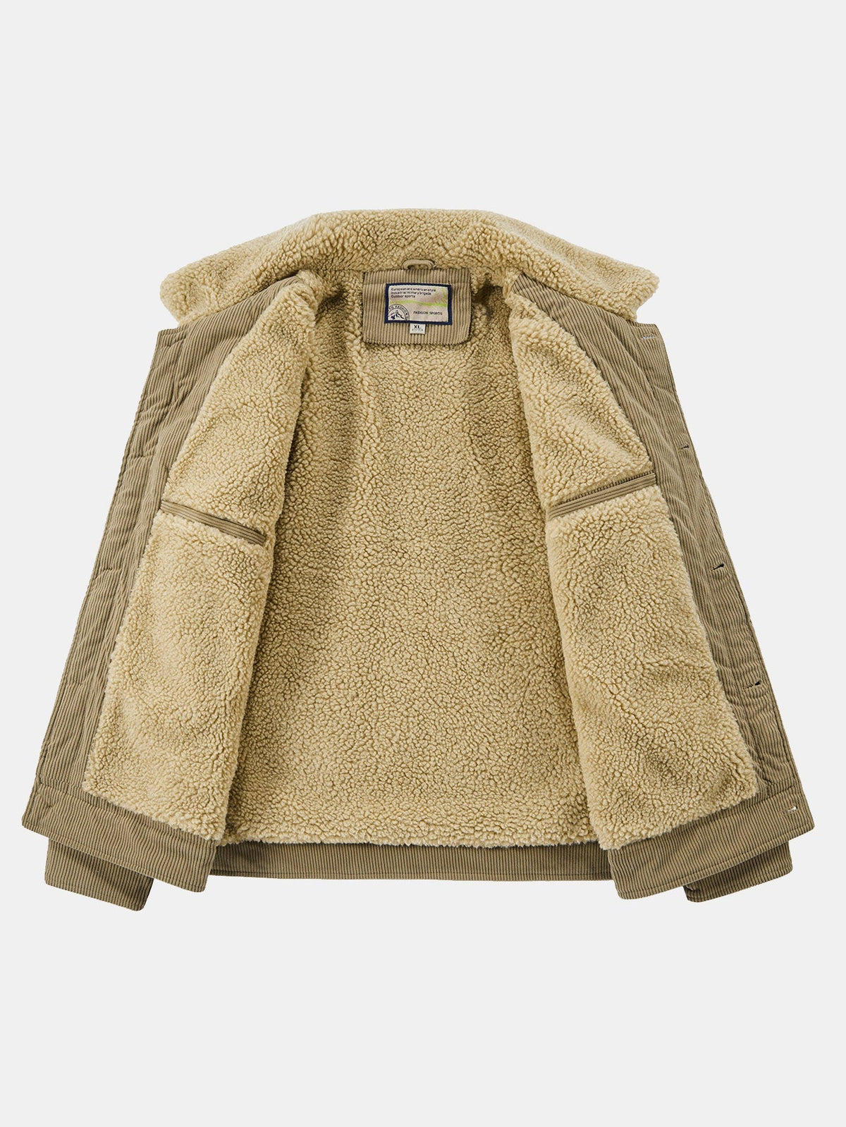 Men's Teddy Fleece-Lined Corduroy Jacket – Warm Button-Up Winter Outerwear with Sherpa Collar and Utility Pockets