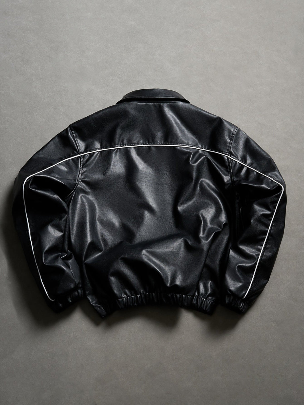 Men's Vintage-Inspired Faux Leather Bomber Jacket – Printed Zip-Up Collared Outerwear for Casual Streetwear