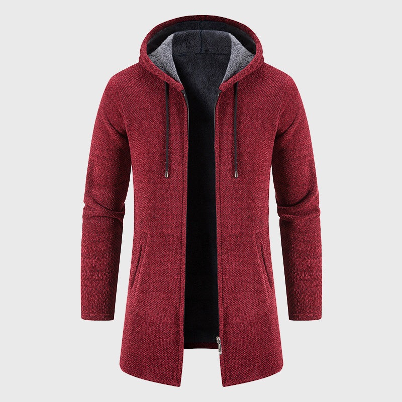 Edison - Men's Textured Knit Longline Hoodie Jacket