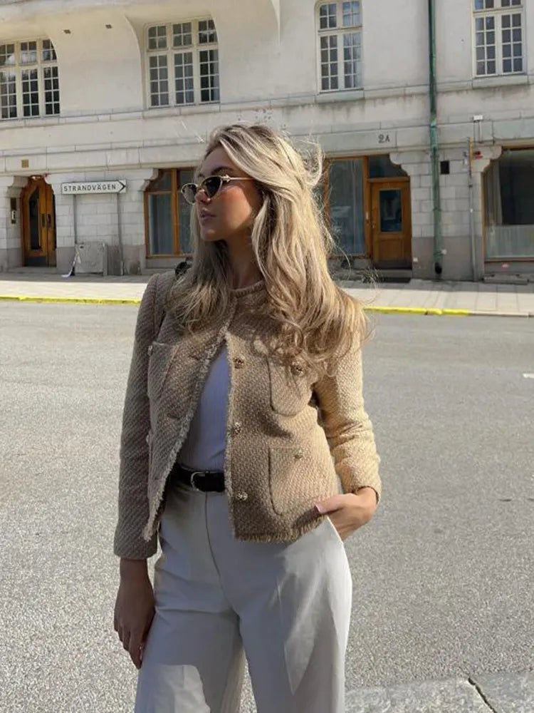 Pearl | Short Tweed Button Blazer