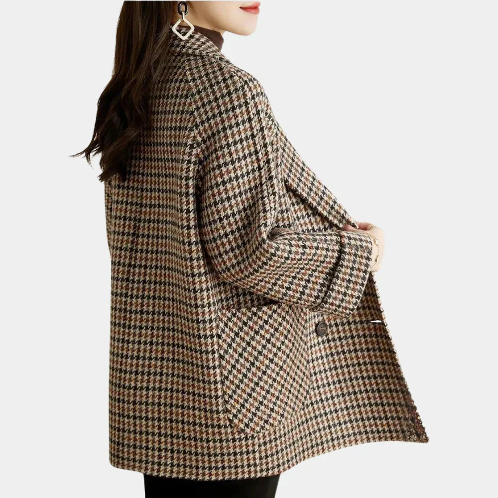 Women's Houndstooth Double-Breasted Blazer Hip-Length