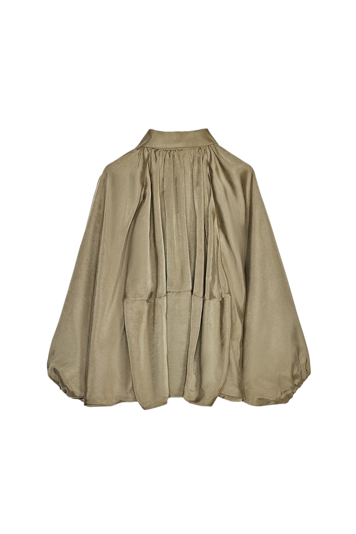 Women's Relaxed Fit Draped Bomber Jacket with Gathered Balloon Hem and Pointed Collar – Lightweight Zip-Up Casual Outerwear with Voluminous Long Sleeves for Spring and Autumn Everyday Fashion