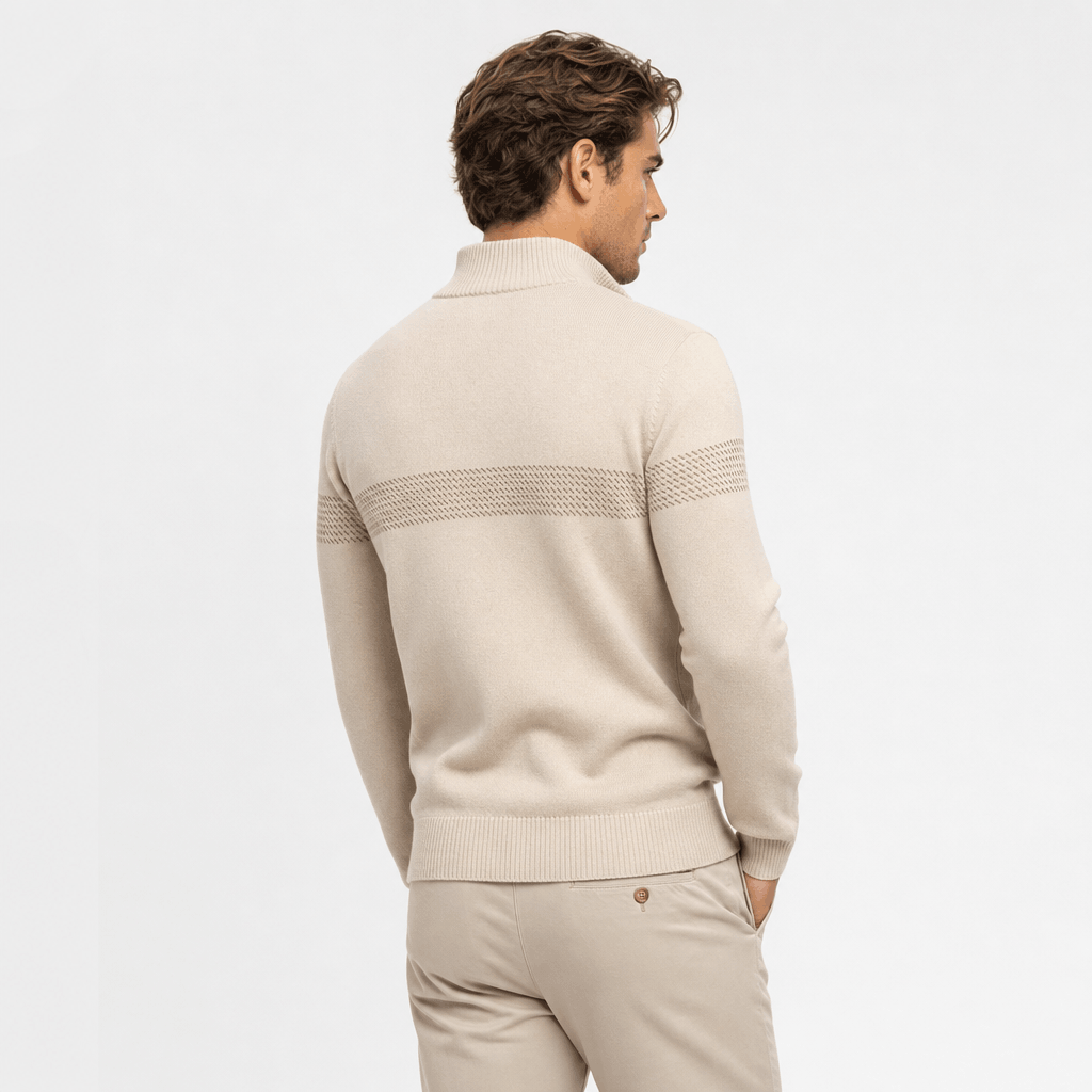 Elio Cotton Blend Striped Half Zip Sweater – Mock Neck Regular Fit Pullover