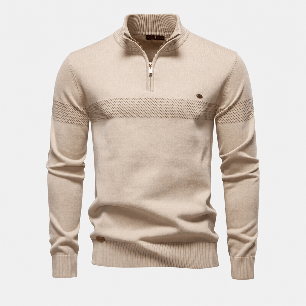 Elio Cotton Blend Striped Half Zip Sweater – Mock Neck Regular Fit Pullover