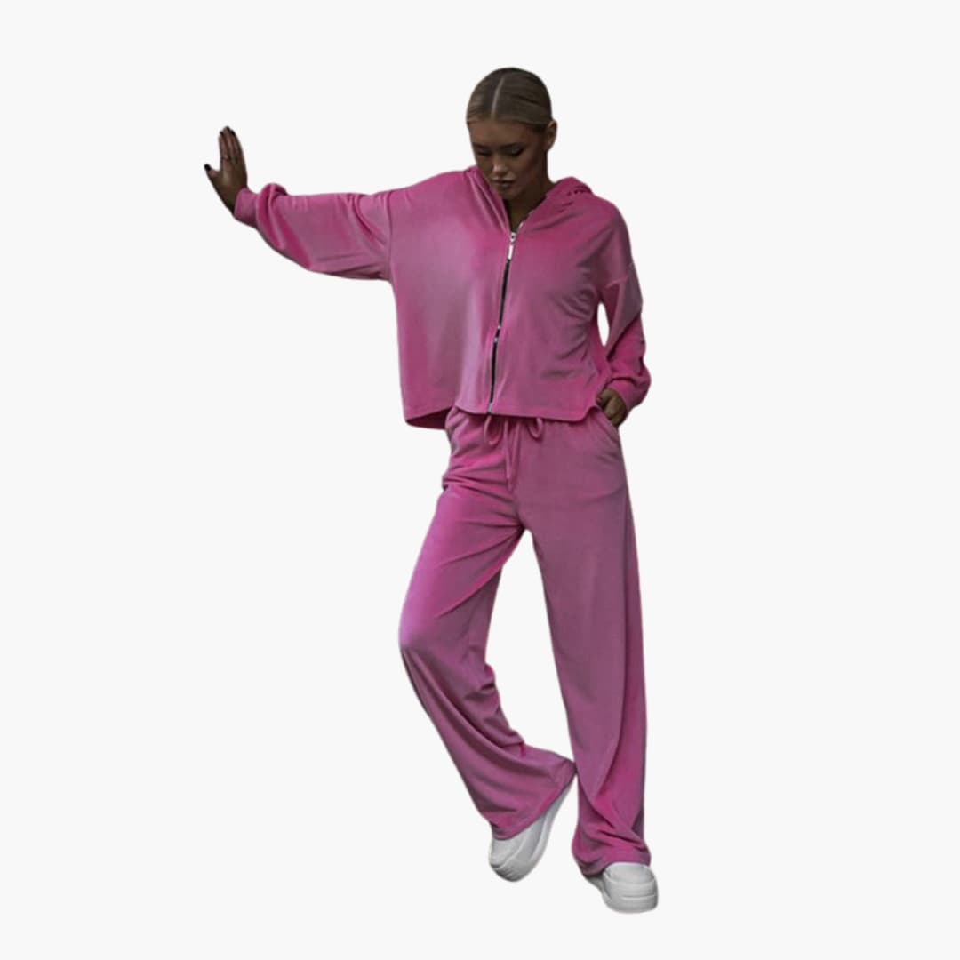 Women's Hooded Zip-Up Sweatshirt and Wide-Leg Trousers Set – Relaxed Casual Two-Piece Outfit for Everyday Wear