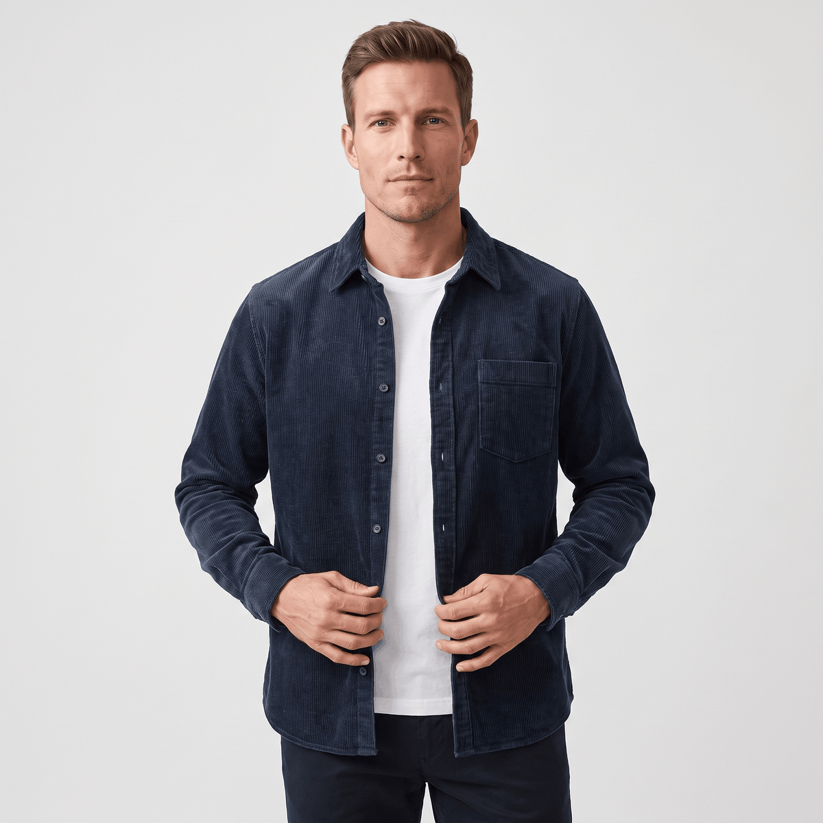 Fabian Washed Corduroy Shirt – Regular Fit Button-Up Single Chest Everyday Layering Top