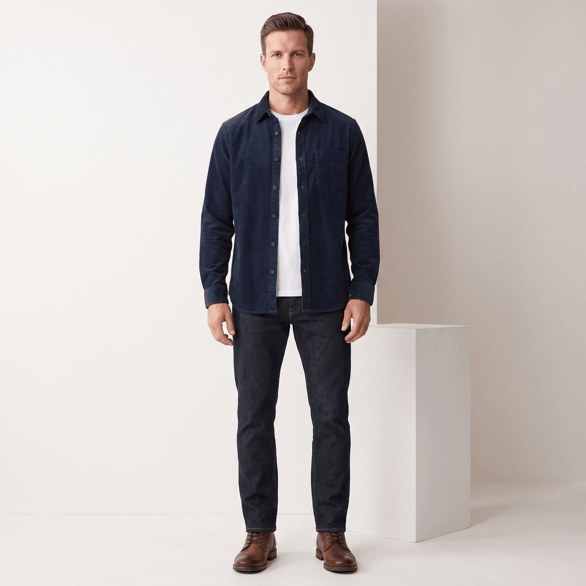 Fabian Washed Corduroy Shirt – Regular Fit Button-Up Single Chest Everyday Layering Top