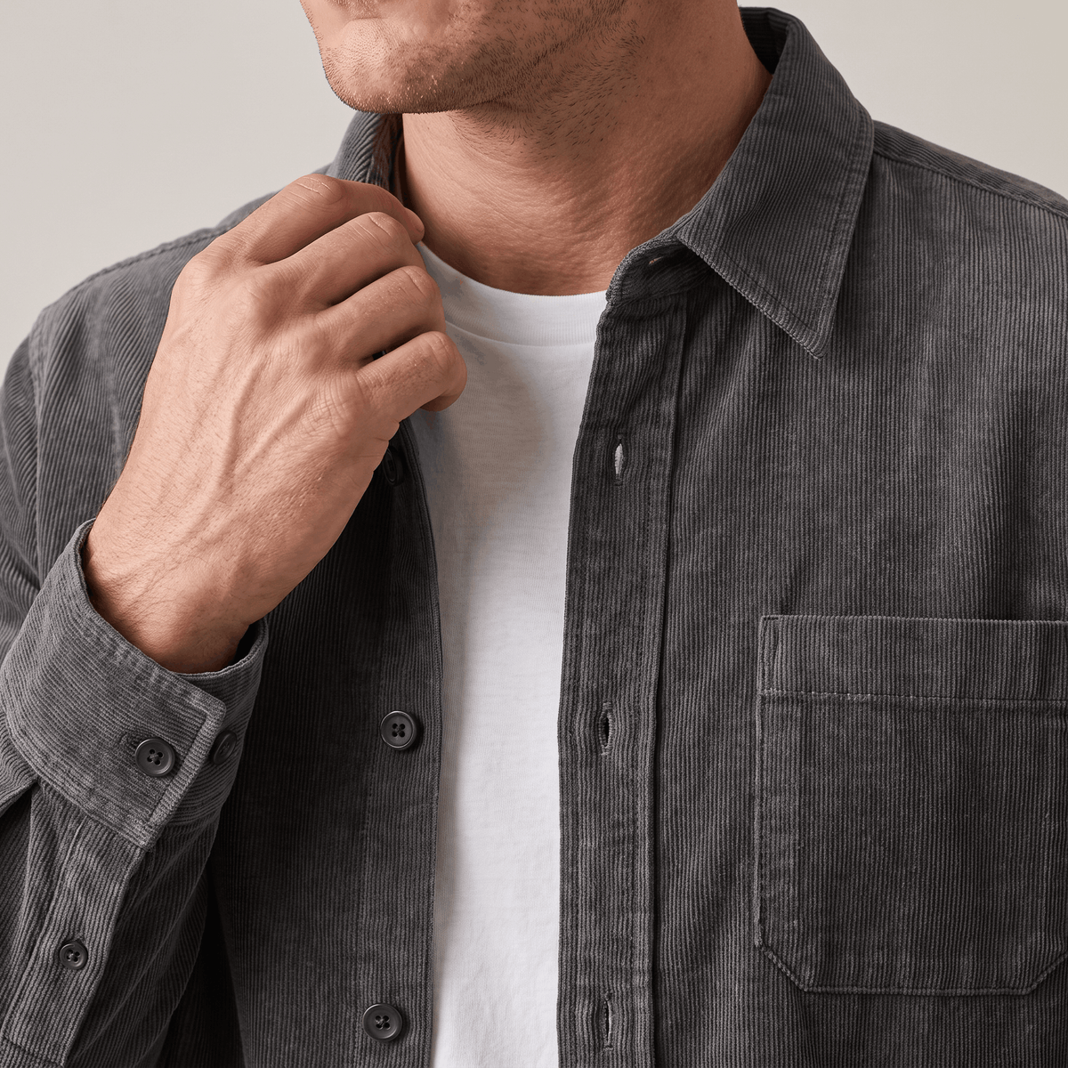 Fabian Washed Corduroy Shirt – Regular Fit Button-Up Single Chest Everyday Layering Top