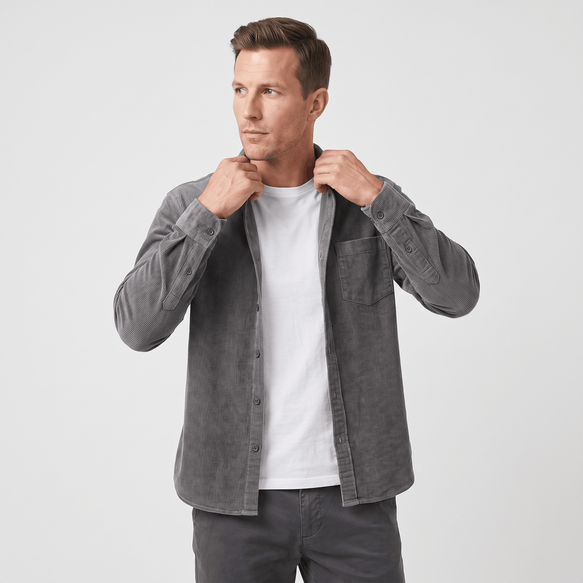 Fabian Washed Corduroy Shirt – Regular Fit Button-Up Single Chest Everyday Layering Top