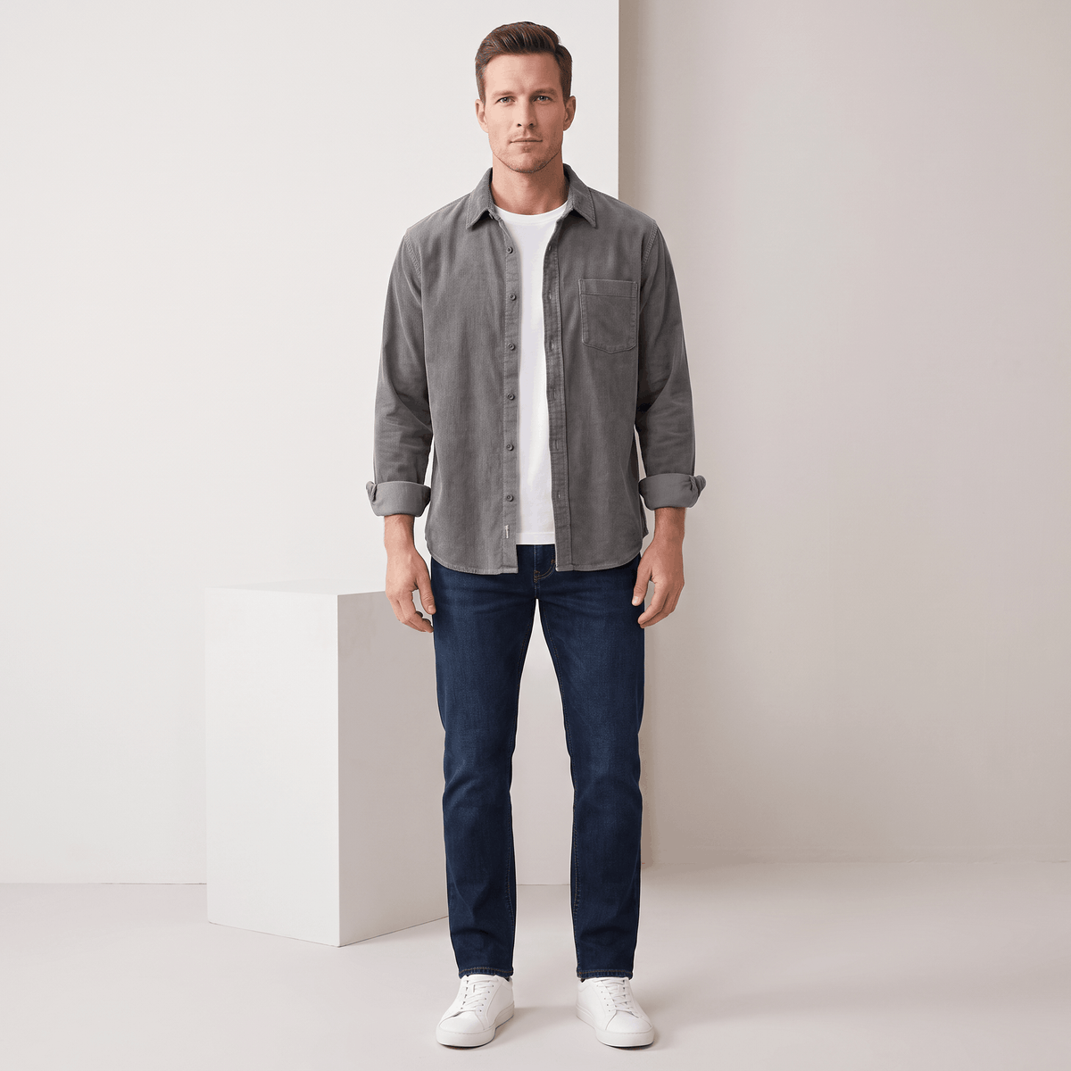 Fabian Washed Corduroy Shirt – Regular Fit Button-Up Single Chest Everyday Layering Top