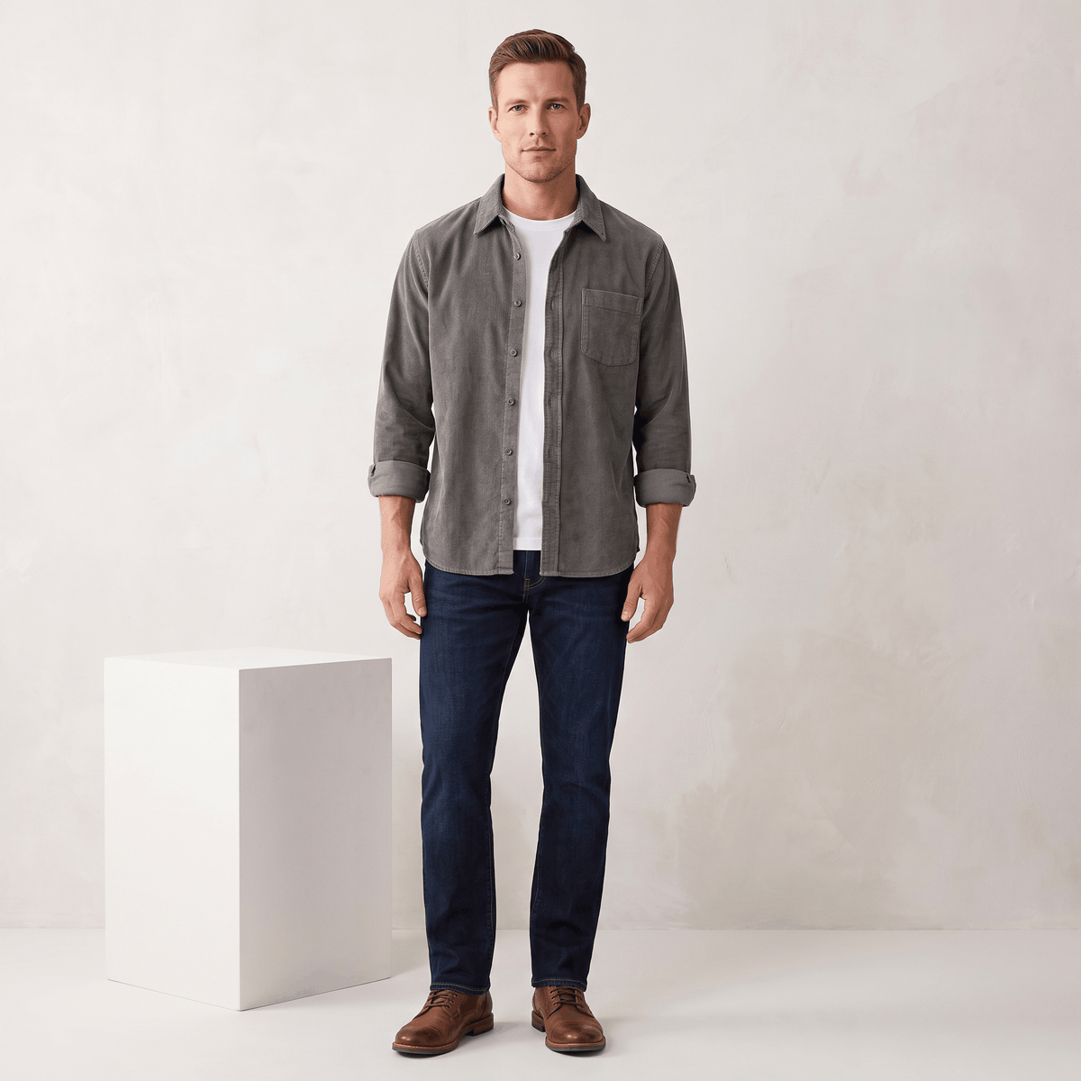 Fabian Washed Corduroy Shirt – Regular Fit Button-Up Single Chest Everyday Layering Top