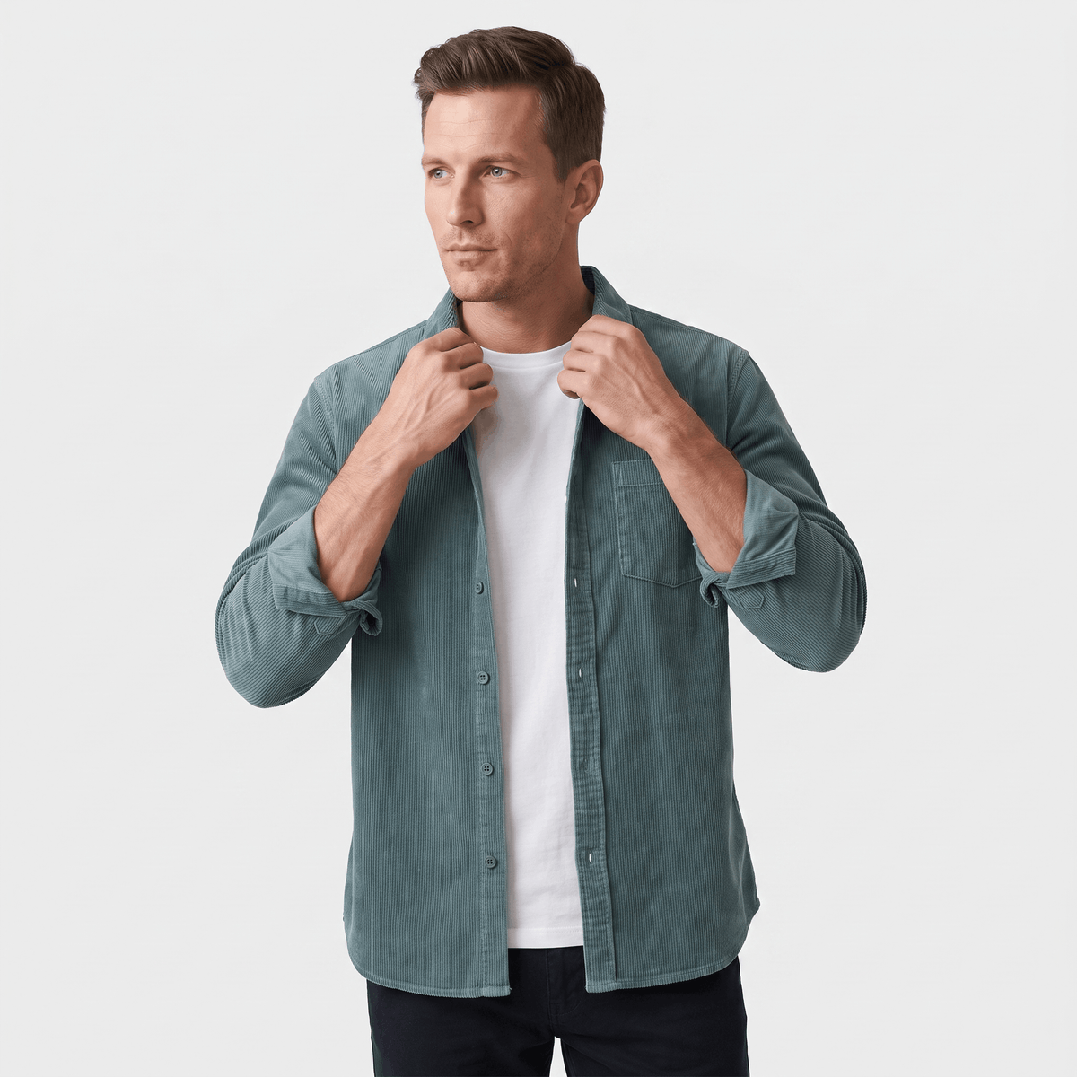 Fabian Washed Corduroy Shirt – Regular Fit Button-Up Single Chest Everyday Layering Top