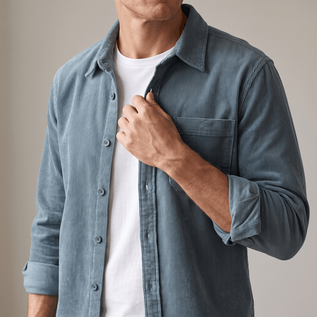 Fabian Washed Corduroy Shirt – Regular Fit Button-Up Single Chest Everyday Layering Top