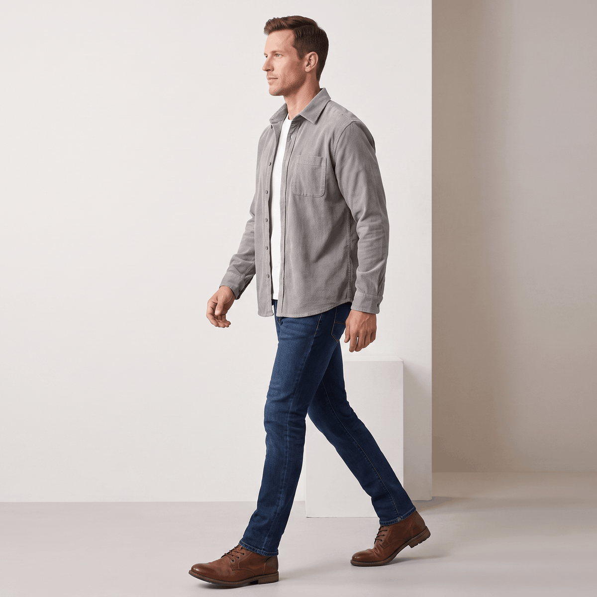 Fabian Washed Corduroy Shirt – Regular Fit Button-Up Single Chest Everyday Layering Top