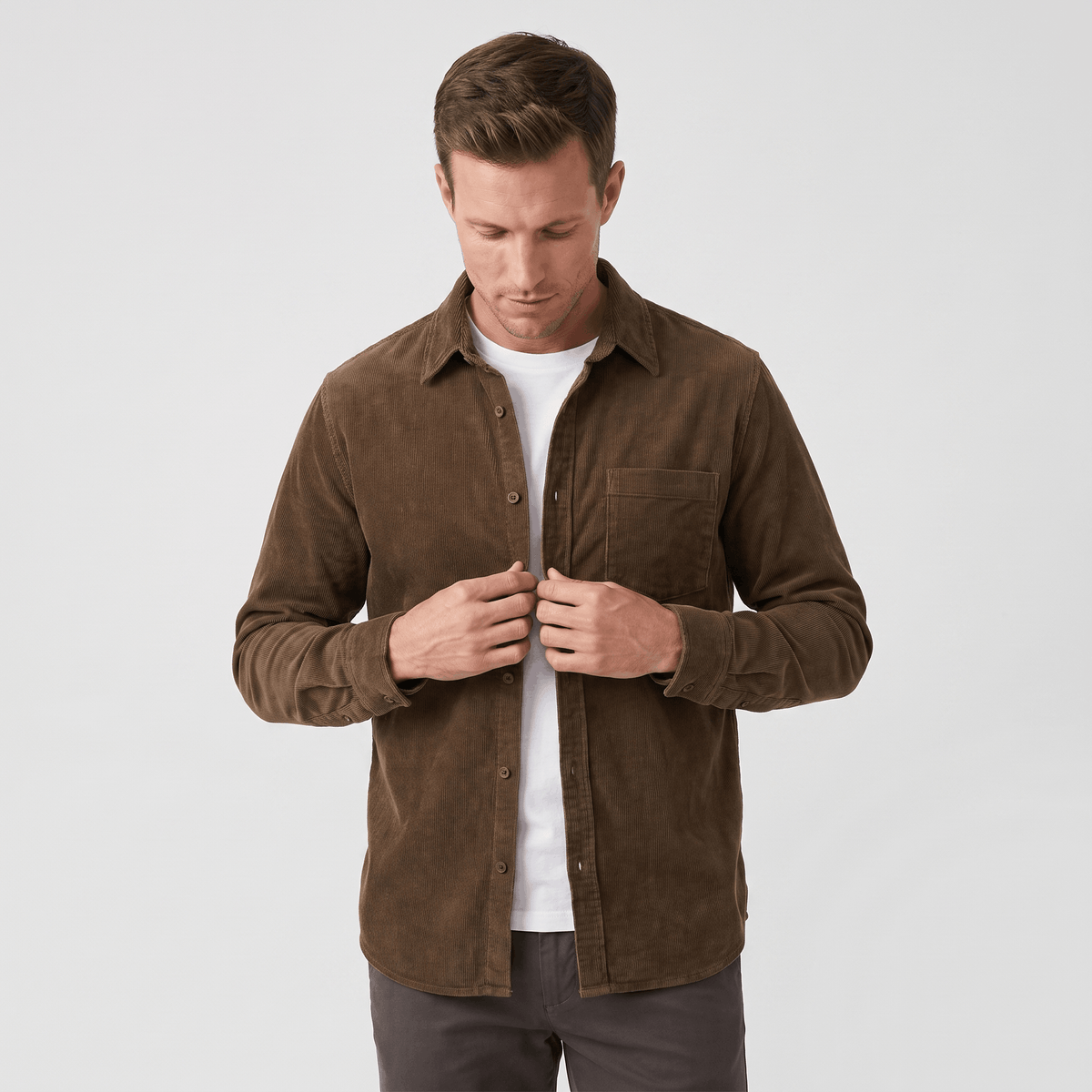 Fabian Washed Corduroy Shirt – Regular Fit Button-Up Single Chest Everyday Layering Top