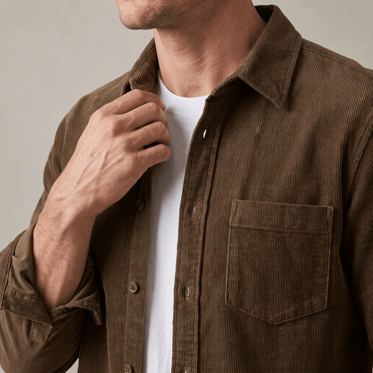 Fabian Washed Corduroy Shirt – Regular Fit Button-Up Single Chest Everyday Layering Top